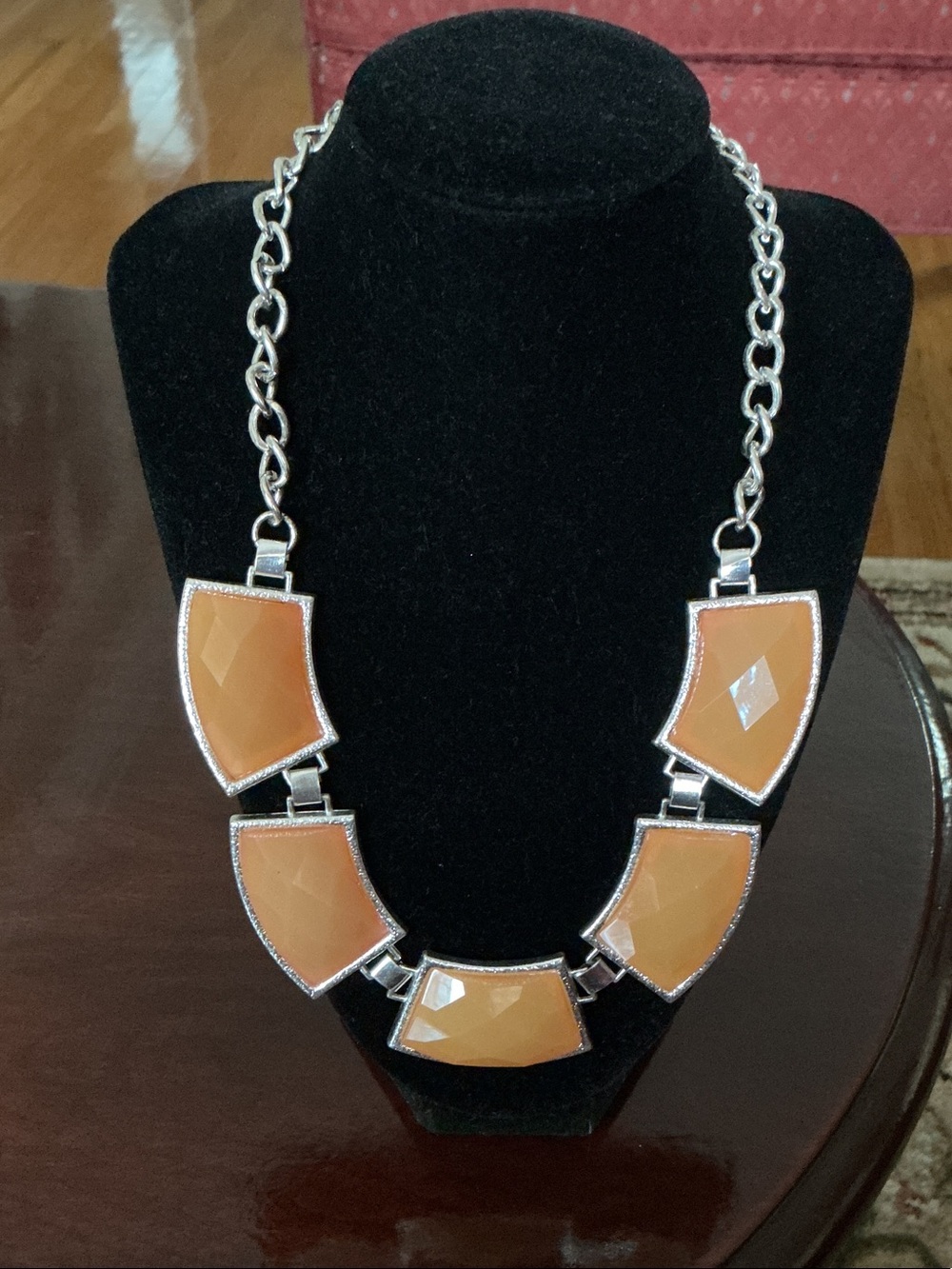 New York & Company Orange Faceted Geometric Statement Necklace